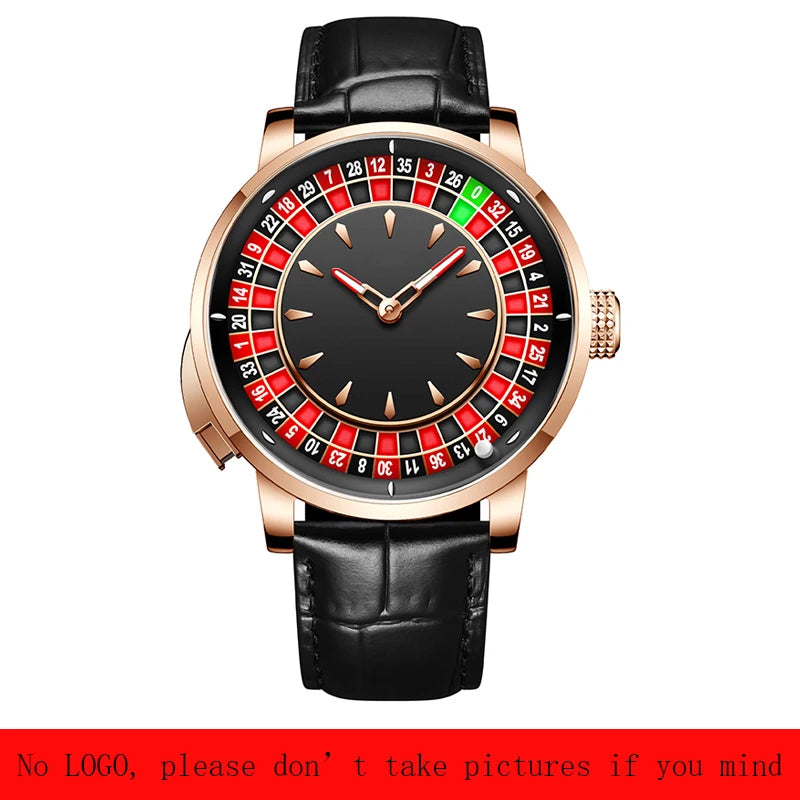 PINDU Players Gambling Series Men's Mechanical Watch European Roulette Poker Game Dial Automatic Movement Design Party Watch