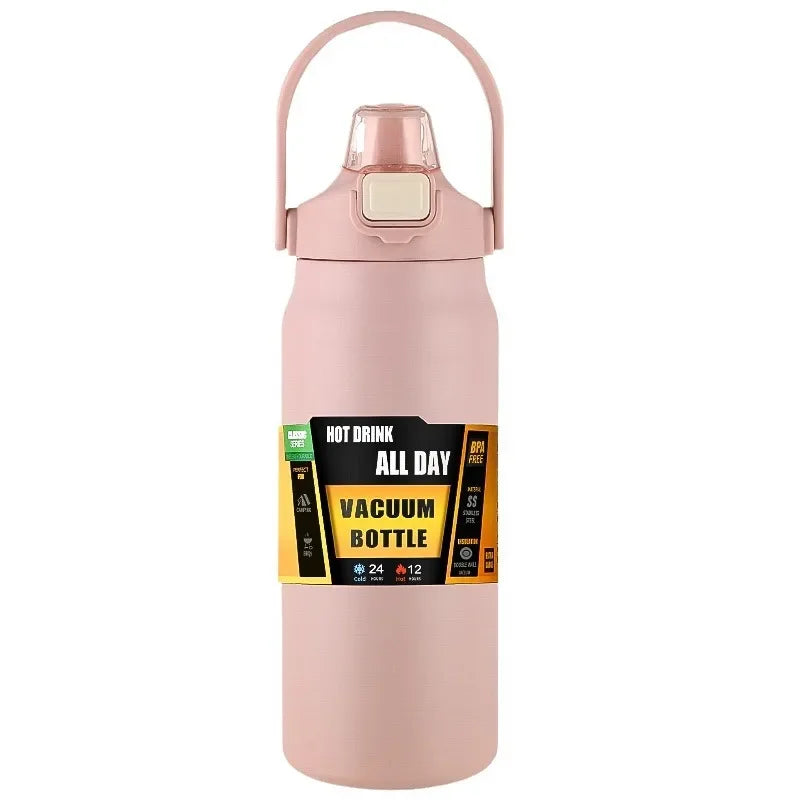 Portable Thermos with Straw – 304 Stainless Steel Hot & Cold Vacuum Flask