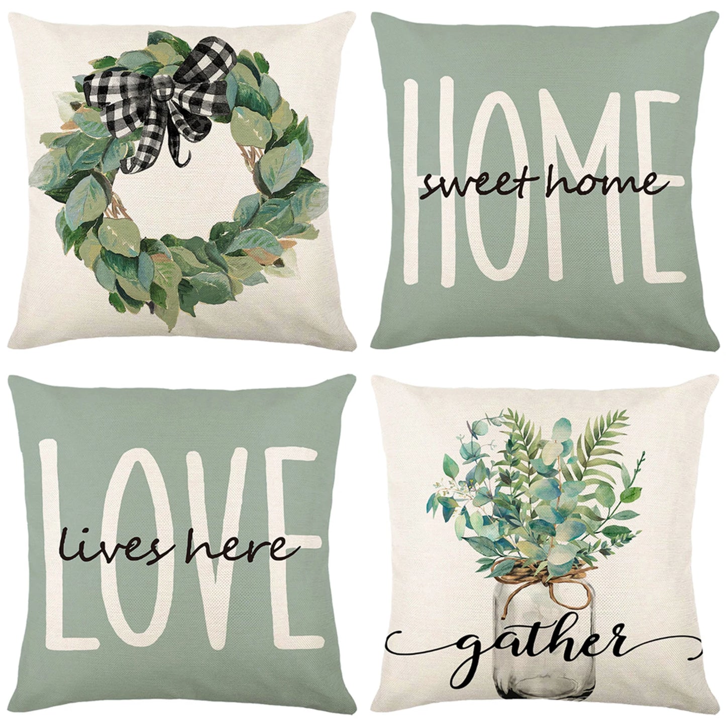 4-Piece Floral Linen Throw Pillow Cases – Square Waist Protection Cushion Covers for Sofa & Bed 45x45CM