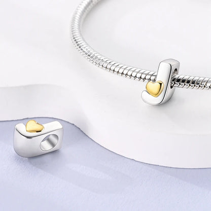 925 Sterling Silver A-Z Letter Charm Beads – Gold Alphabet DIY Birthday Jewelry