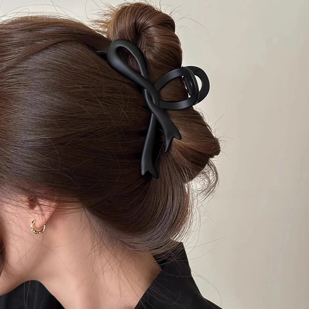 Matte Ribbon Bow Hair Claw Clip – Vintage Shark Ponytail Barrette for Women