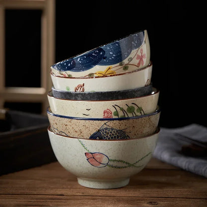 4.5-Inch Japanese Retro Ceramic Rice Bowl – Household Soup & Eating Dish