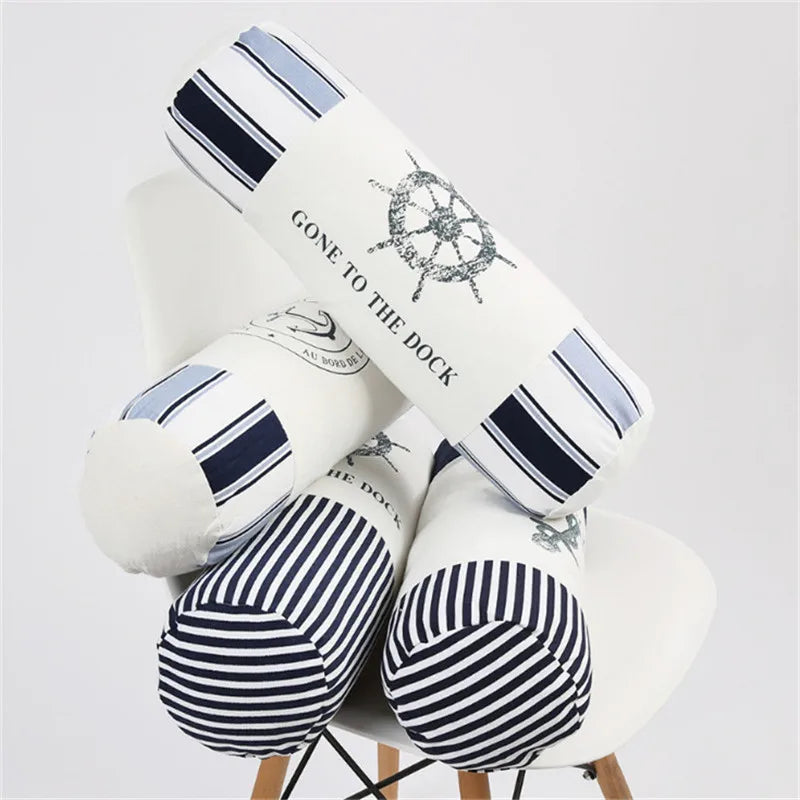Mediterranean Sea Anchor Cylindrical Bolster Cushion 45x15cm – Cotton Linen Sofa & Bed Pillow Decoration
