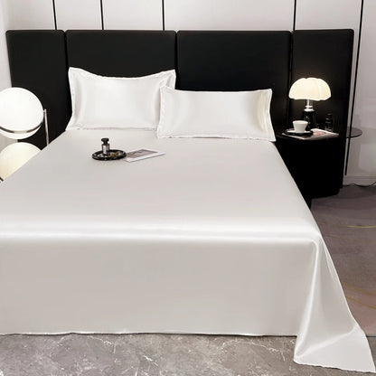 Hotel Luxury Satin Silky Flat Bed Sheet – Soft Solid Color Polyester Bedspread for King & Queen Size