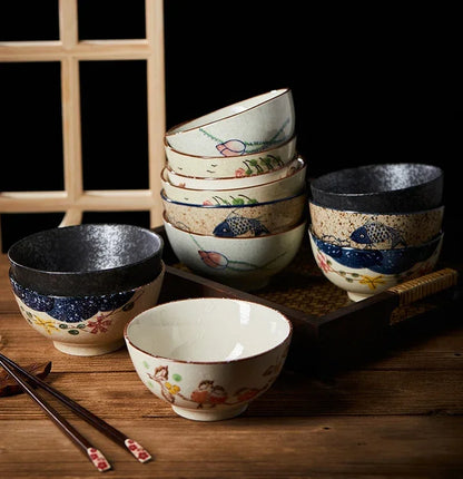 4.5-Inch Japanese Retro Ceramic Rice Bowl – Household Soup & Eating Dish