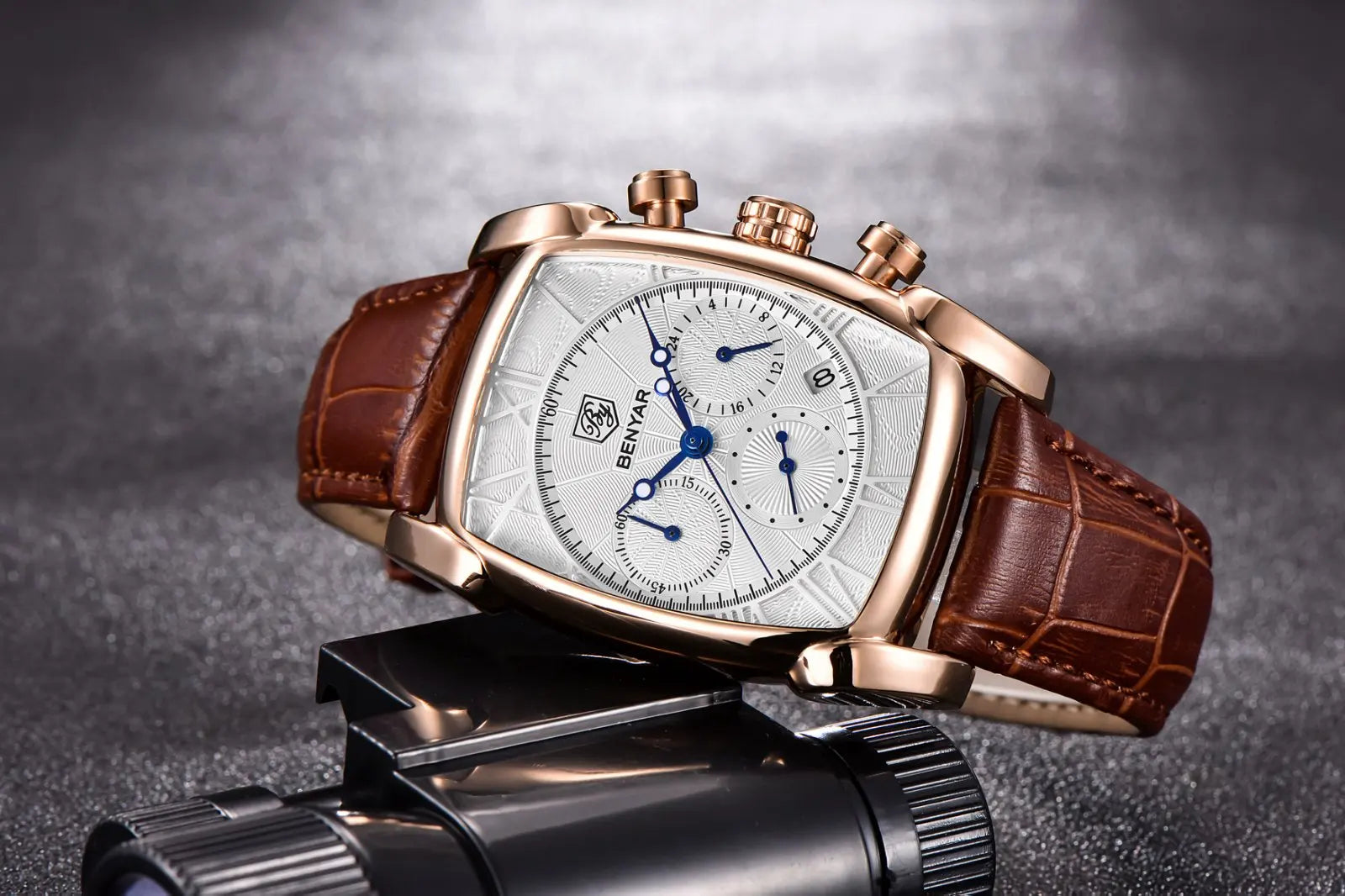 Relogio Masculino Mens Watches Top Luxury Brand BENYAR Chronograph Leather Quartz Watch Men Military Sport Rectangle Wristwatch - BeeTrendyShop.COM
