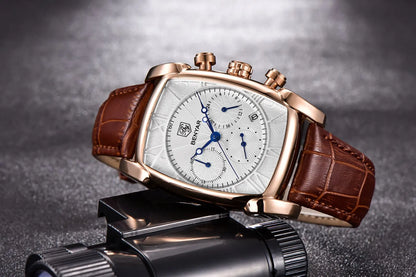 Relogio Masculino Mens Watches Top Luxury Brand BENYAR Chronograph Leather Quartz Watch Men Military Sport Rectangle Wristwatch - BeeTrendyShop.COM