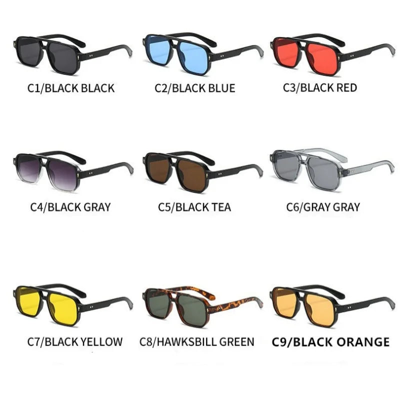 Retro Double Bridge Square Sunglasses – Luxury Rivet Design UV400 Unisex