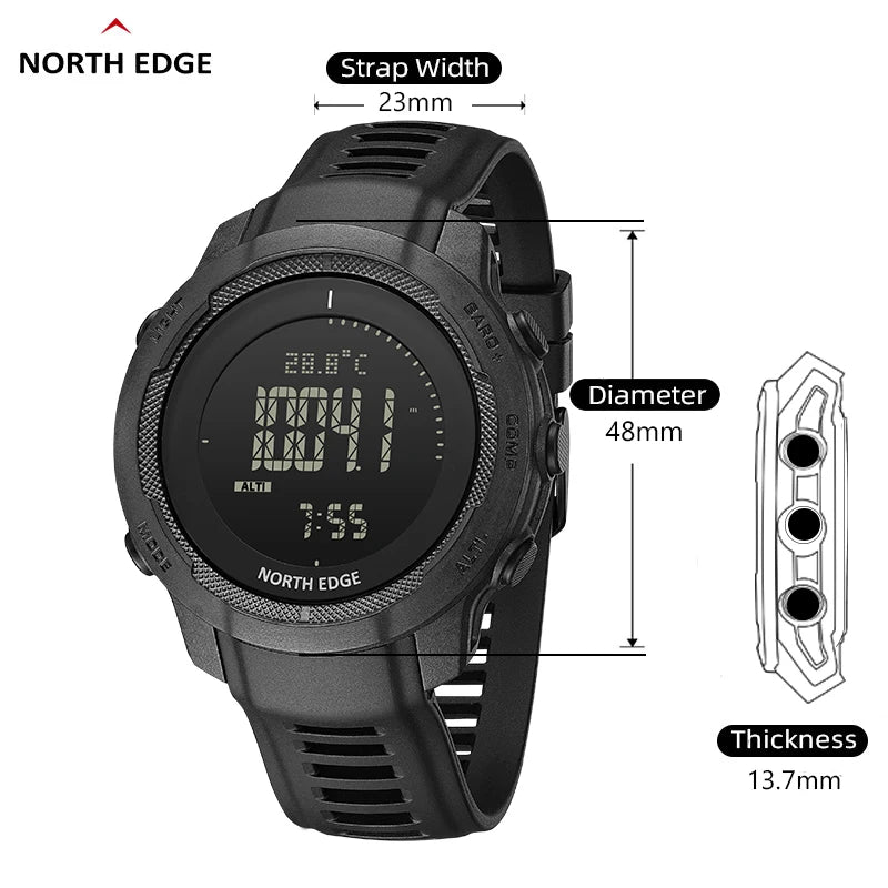 NORTH EDGE VERTICO Men's Digital Watch – Carbon Fiber, WR50M, Altimeter, Barometer & Compass