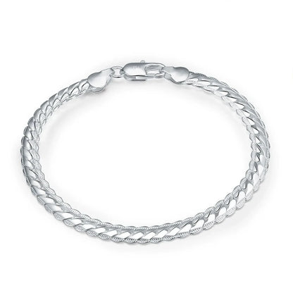 925 Sterling Silver 6mm Side Chain Necklace & Bracelet Set – Unisex Fine Jewelry