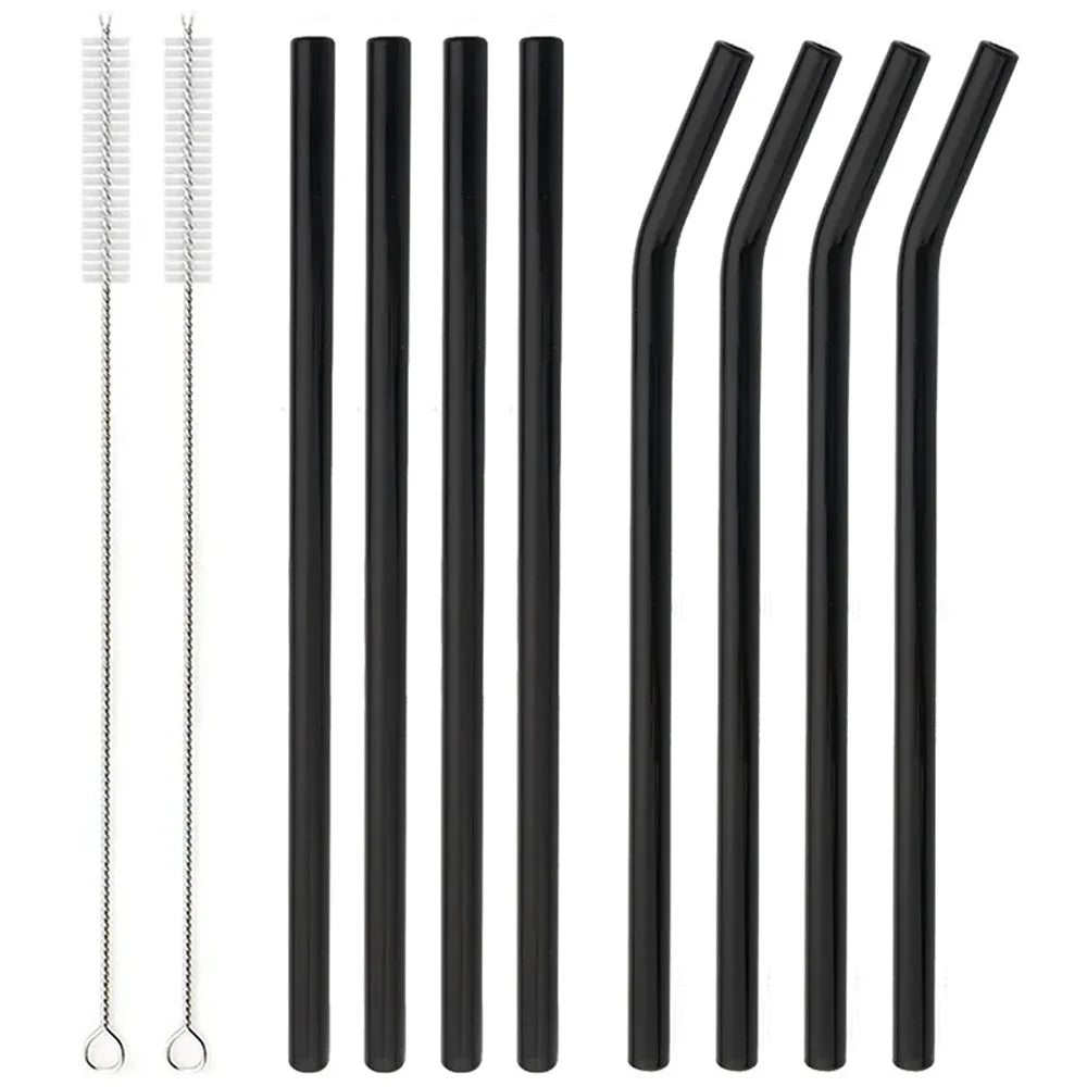 8Pcs Reusable Glass Straws – Colorful Eco-Friendly Borosilicate Drinking Straws