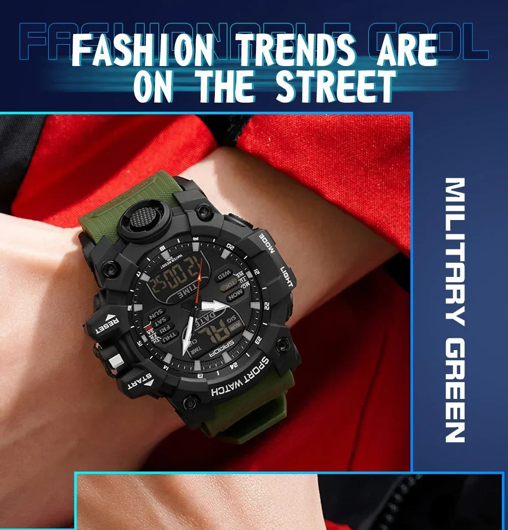 SANDA 6126  Digital Clock Dual Display Men Watches Waterproof Sports Watch Military Man Alarm Stopwatch Quartz Wristwatch Male
