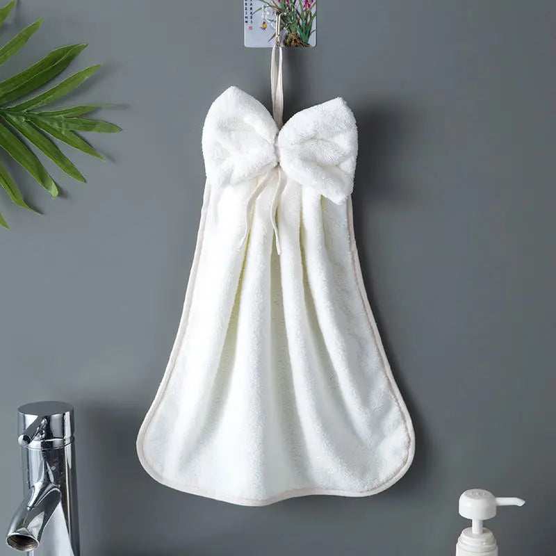 Bow Hanging Hand Towel – Soft Absorbent Kitchen & Bathroom Towel with Loop