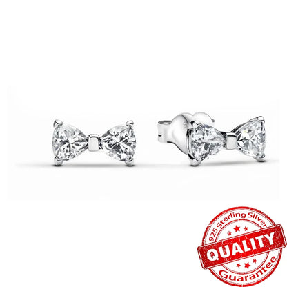 925 Sterling Silver Pink Bow Zircon Jewelry Set – Ring, Earrings, Bracelet & Necklace