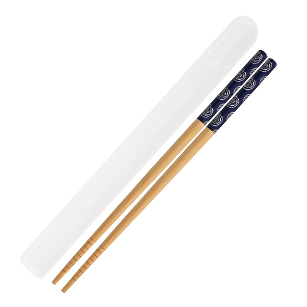 Anti-skid Handmade Bamboo 1Set Portable Reusable Japanese Style Natural Wood Chopsticks Food Blue Wooden Chopsticks Set