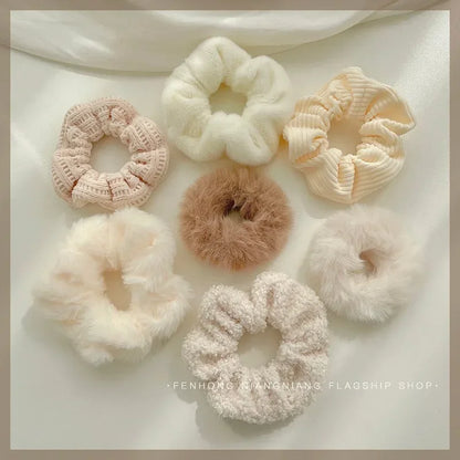 Korean Plush Cat Ear Scrunchies - High Elastic Hair Ties - BeeTrendyShop.COM
