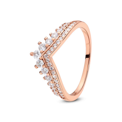 925 Sterling Silver Love Heart Crown Ring – Rose Gold Engagement Jewelry