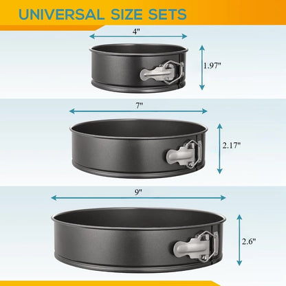 3-Piece Non-Stick Springform Cheesecake Pan Set – Leak-Proof Round Cake Mold 4/7/9 Inch