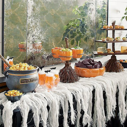 Halloween Pumpkin Snack & Dessert Tray – Party Buffet Display Rack with Witch Bowl & Cake Stand