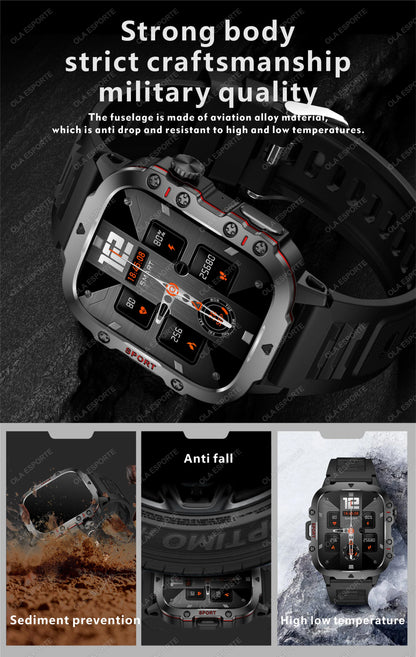 Military Smartwatch for Men – IP68 5ATM Waterproof, Outdoor Fitness Tracker, Health Monitor, Bluetooth