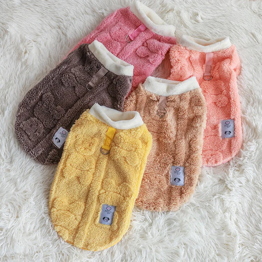 Cozy Bear Fleece Vest for Dogs & Cats - Winter Pet Apparel with Leash Buckle