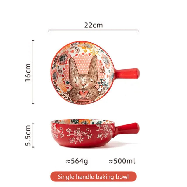 Ceramic Bakeware With Handle Forest Animals Baking Pan  Underglaze  Kitchen Tableware Salad Bowl Au Gratin Dishes