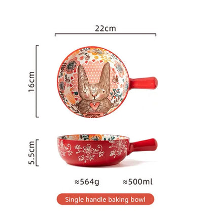Forest Animals Ceramic Baking Pan with Handle – Salad Bowl & Au Gratin Dish