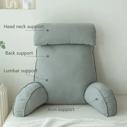 Headboard Backrest Pillow with Armrests 75x40x50cm – Washable Neck & Waist Protection Cushion for Bed & Sofa