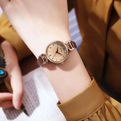 Retro High-end Round Dial Quartz Watches for Women PU Leather Strap Wristwatches Fashion Simple Temperament Girls Watch Gifts - BeeTrendyShop.COM