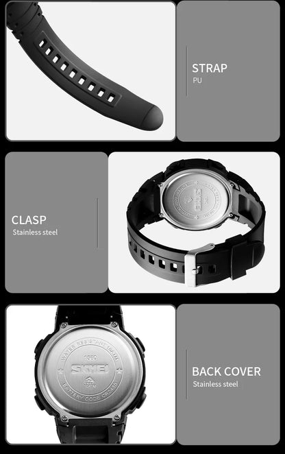 Men's Outdoor Digital Watch – 100M Waterproof, LED, 10-Year Battery, Alarm & Date Display