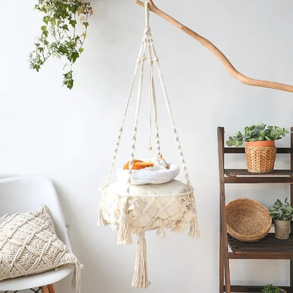 Bohemian Handmade Cat Hammock - 40cm Macrame Cotton Rope Swing - BeeTrendyShop.COM