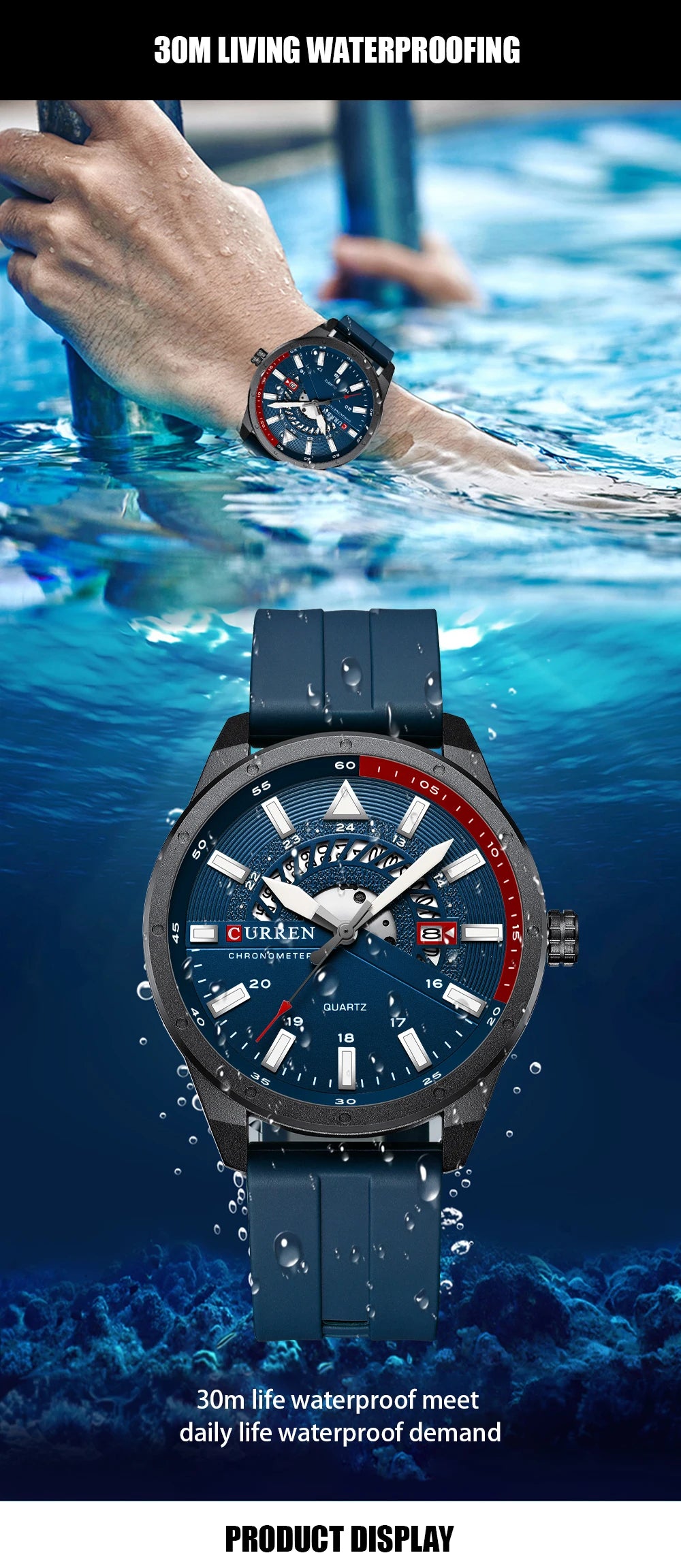 CURREN Fashion Men Watch Top Brand Luxury Waterproof Sport Mens Watches Silicone Automatic Date Military Wristwatch - BeeTrendyShop.COM