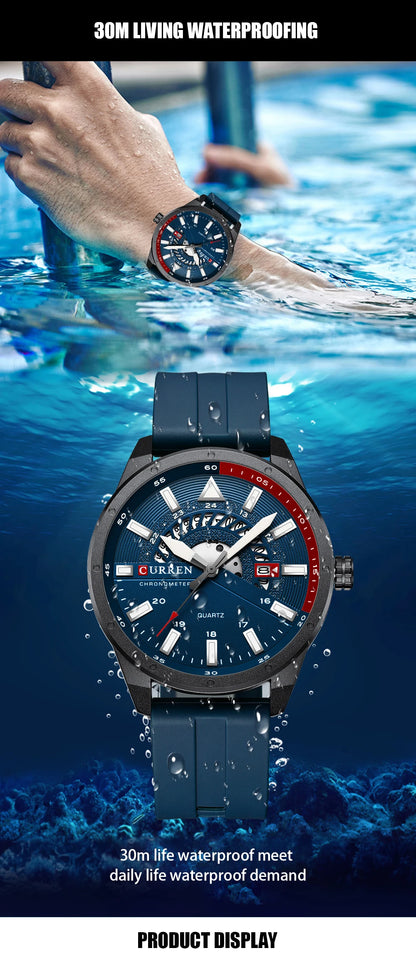 CURREN Fashion Men Watch Top Brand Luxury Waterproof Sport Mens Watches Silicone Automatic Date Military Wristwatch - BeeTrendyShop.COM