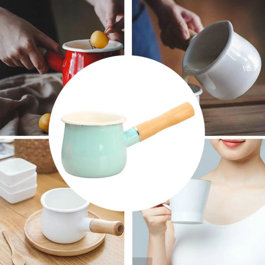 Enamel Milk Pot with Spout with Anti Scald Handle Nonstick Cookware Soup Pot for Home Induction Cooker Outdoor Gas Stove Kitchen