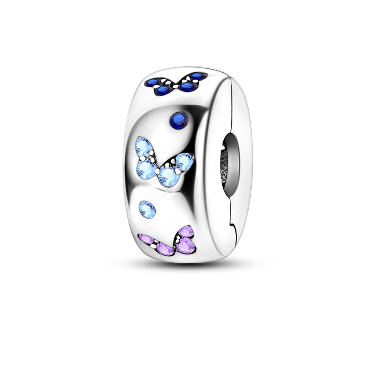 925 Sterling Silver Colorful Butterfly Cherry Flower Fashions Beads Clip Charm for Original DIY Bracelet Fine Jewellery