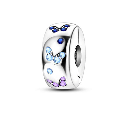 925 Sterling Silver Colorful Butterfly & Cherry Flower Clip Charm Bead – DIY Jewelry