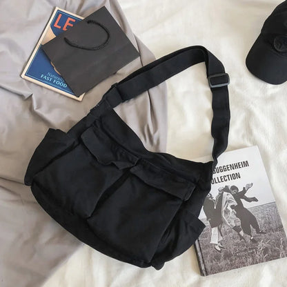 Workwear Canvas Shoulder Bag Large Capacity Retro Messenger Bag New Student Class Messenger Bag - BeeTrendyShop.COM