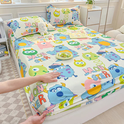 Cartoon Kids Fitted Bed Sheet – Elastic Band Mattress Cover for Single & King Size Children's Bedding