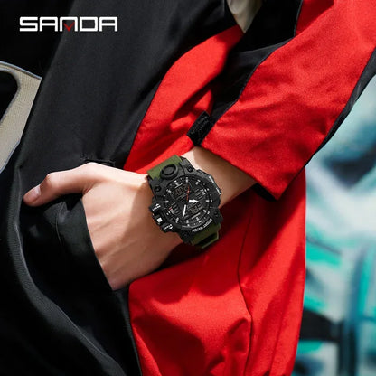SANDA 6126 Digital Watch – Dual Display, Waterproof Military Sport, Alarm & Stopwatch