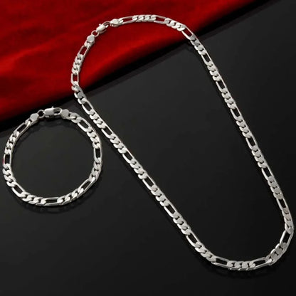 925 Sterling Silver 4mm Chain Necklace & Bracelet Set – Unisex Fine Jewelry