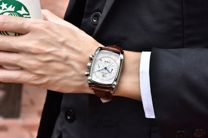 Relogio Masculino Mens Watches Top Luxury Brand BENYAR Chronograph Leather Quartz Watch Men Military Sport Rectangle Wristwatch - BeeTrendyShop.COM