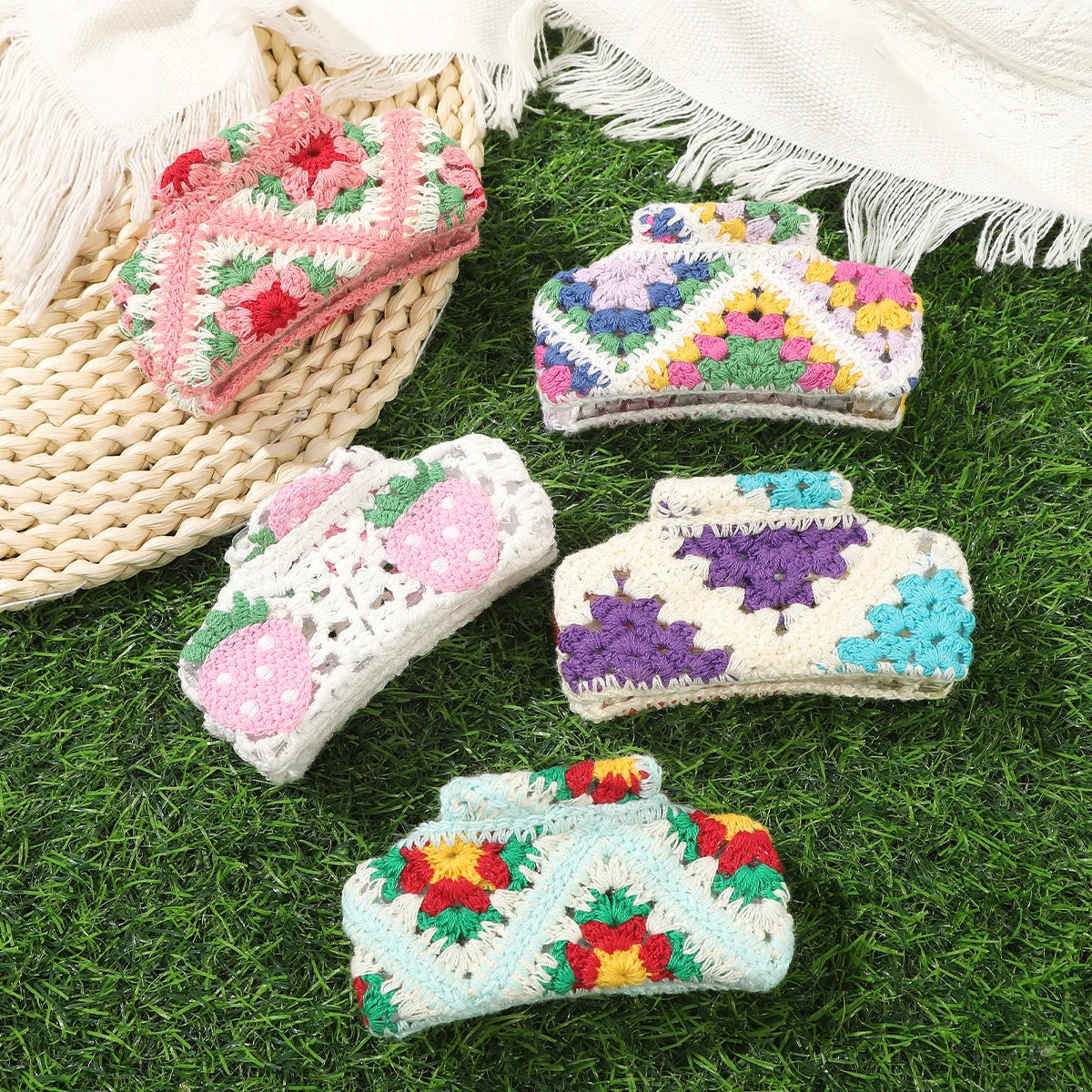 Knitting Hair Claw Girls Women Crochet Handmade Hairpin Fashion Floral Hairpin Crabs Girls Hawaii Bohemia Hair Accessories