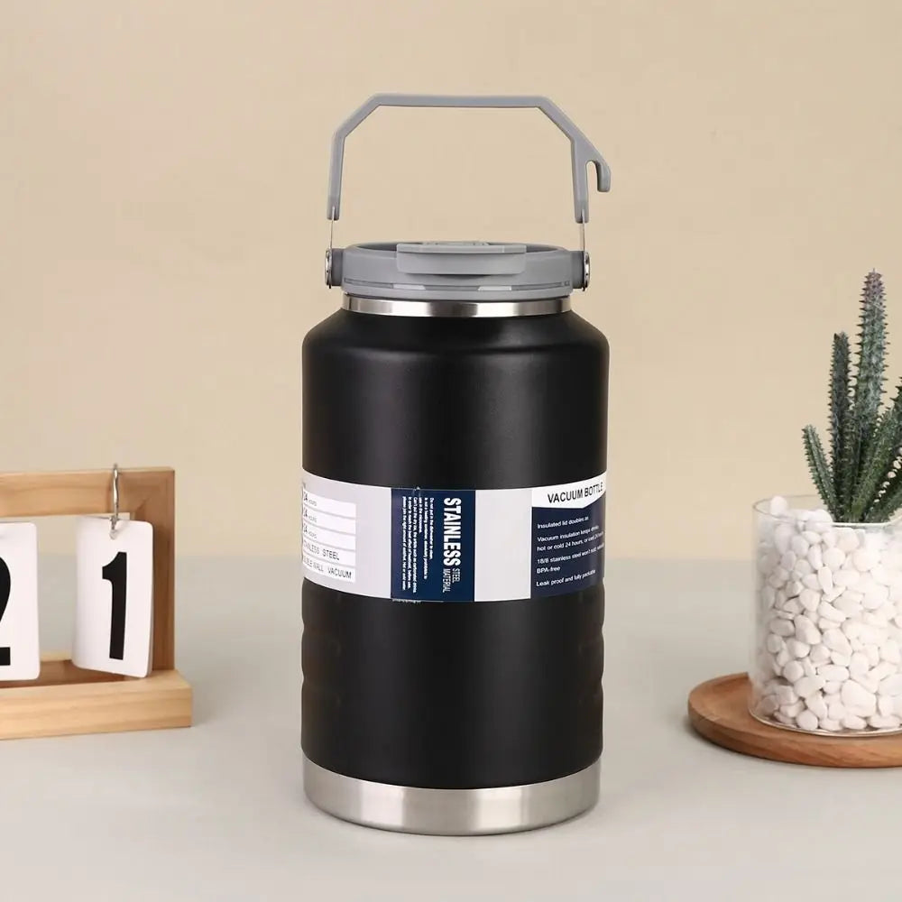 2L Stainless Steel Thermal Water Bottle with Handle – Leakproof Travel Mug