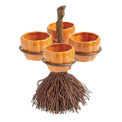 Halloween Pumpkin Snack & Dessert Tray – Party Buffet Display Rack with Witch Bowl & Cake Stand