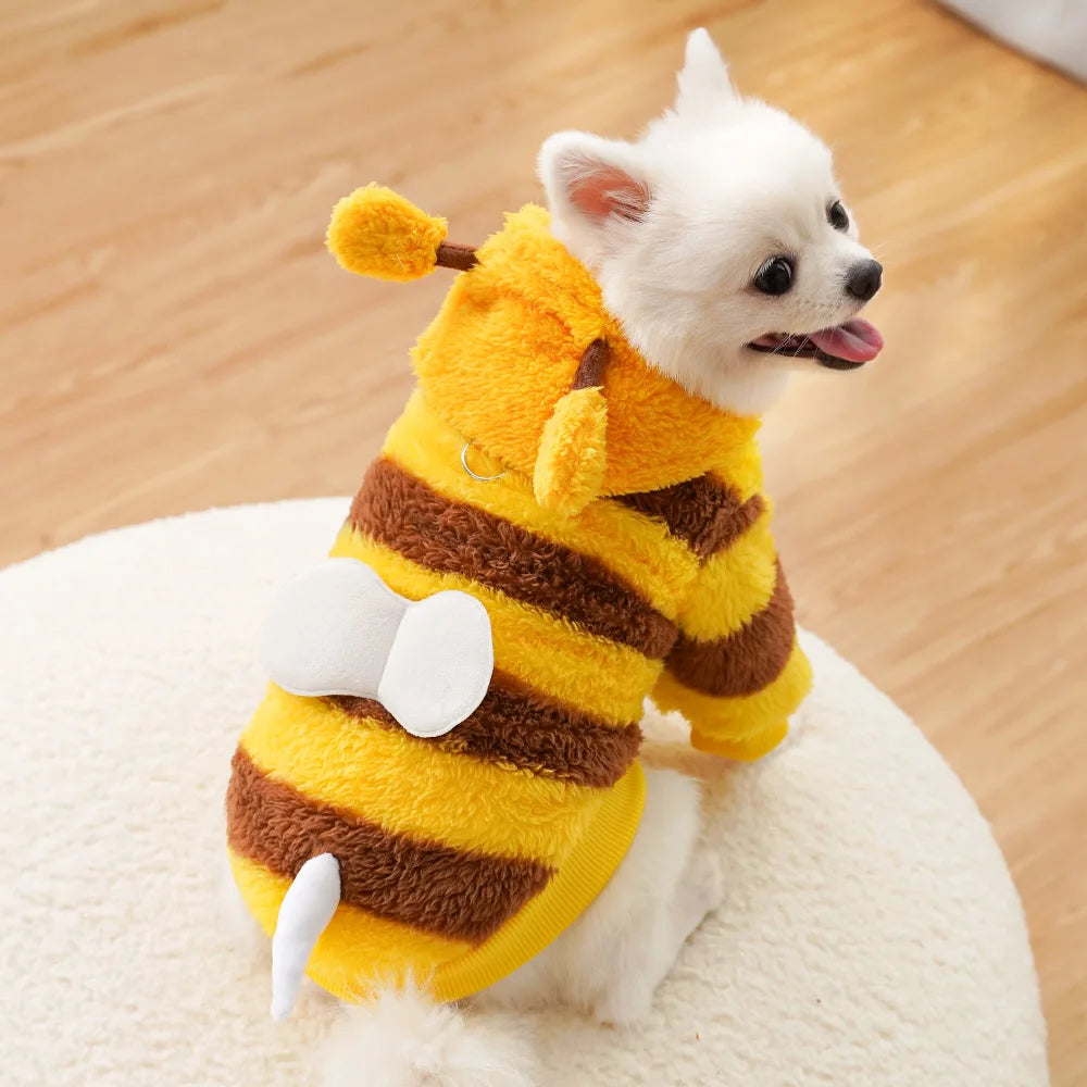 Bee-Themed Pet Hoodie – Warm Fleece Costume for Dogs & Cats