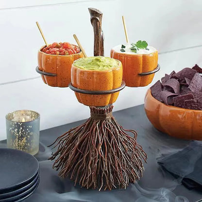 Halloween Pumpkin Snack & Dessert Tray – Party Buffet Display Rack with Witch Bowl & Cake Stand
