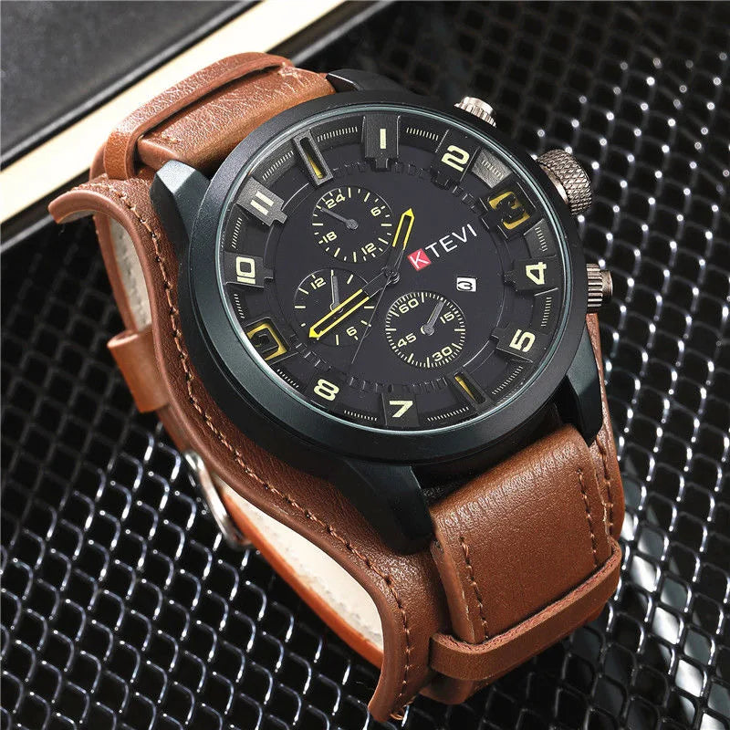 Retro Men's Watches High-end Luxury Man Watch PU Leather Strap Date Business Quartz Watch Big Dial Military tactical Wristwatch - BeeTrendyShop.COM