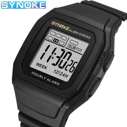 Men Digital Sports Watches, LED Display Timer 12/24 hours Digital Electronic Wristwatch Waterproof Clock - BeeTrendyShop.COM