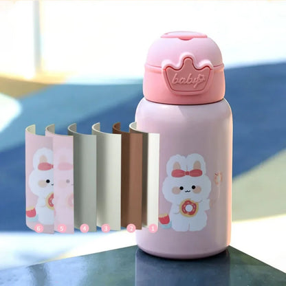 Kids Thermos Bottle with Straw – Stainless Steel Children’s Thermal Water Cup