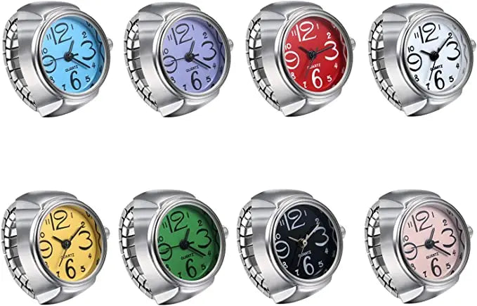 Vintage Punk Finger Watch Mini Elastic Strap Alloy Watches Couple Rings Jewelry Clock Retro Roman Quartz Watch Rings Women Men - BeeTrendyShop.COM